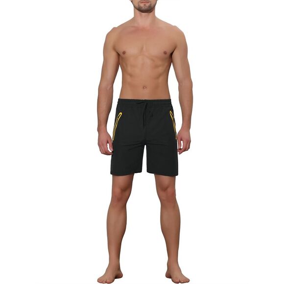 Men's Solid Color Elastic Waistband Lightweight Swimwear Shorts Black - Picture 2 of 6
